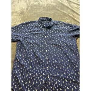 Ralph Lauren Polo Shirt Mens Xlt  Blue Sail Boat Print Regular Fit Cotton Casual
